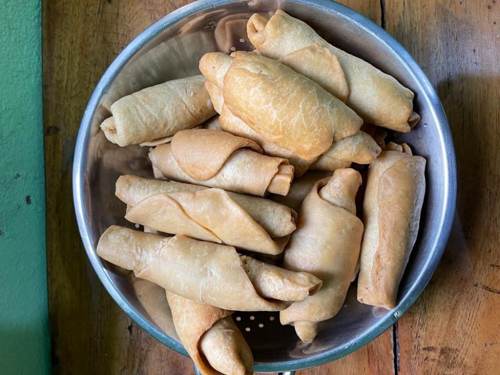 A bowl of fish rolls made by a student